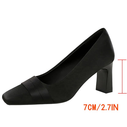 BIGTREE Shoes Square Head Women Pumps Silks Satins High Heels Banquet Dress With Bridesmaid Shoes Chunky Heel Ladies Shoes New
