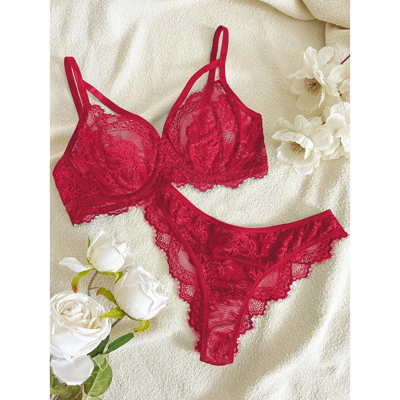 Women's Lingerie & Underwear， Eyelash Sxy Fancy Lace Strapping Underwire Bra &  Brazilian Panties ， Sexy Style