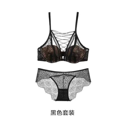 French Lace Bralette Set Small Bust Women Soft Wire Support Sexy Pure Hollow Out Lace Up Comfort T-Shirt Bra Everyday MOYISU AB