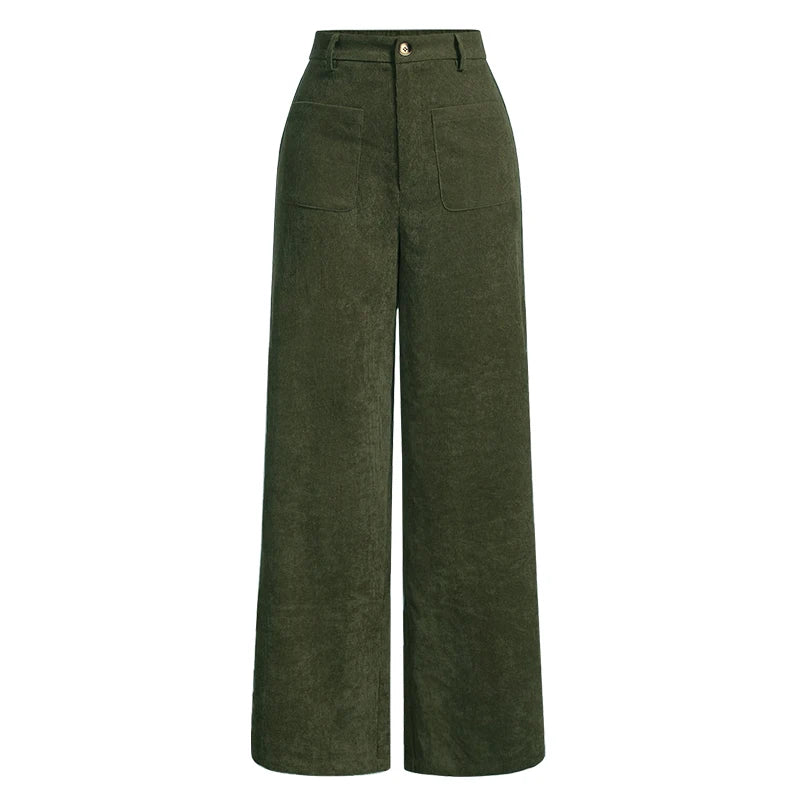 Women's Plain Pocket Button Front Wide Leg Pants, Casual High Waist Trousers for Daily Wear, Ladies Bottoms for All Seasons