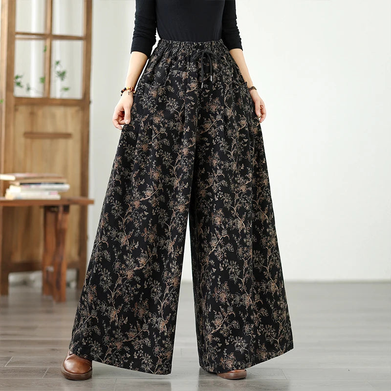 plus Size Denim Wide Leg Pants New Print Elastic Loose Slimming Casual Versatile Straight Cut Denim Pants Ladies High Waist