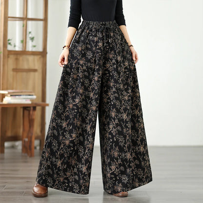 plus Size Denim Wide Leg Pants New Print Elastic Loose Slimming Casual Versatile Straight Cut Denim Pants Ladies High Waist