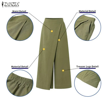 Summer Spring ZANZEA Women Pants Solid Color Loose Female Wide Leg Pants Casual Long Trousers Streetwear Fashion Bottoms