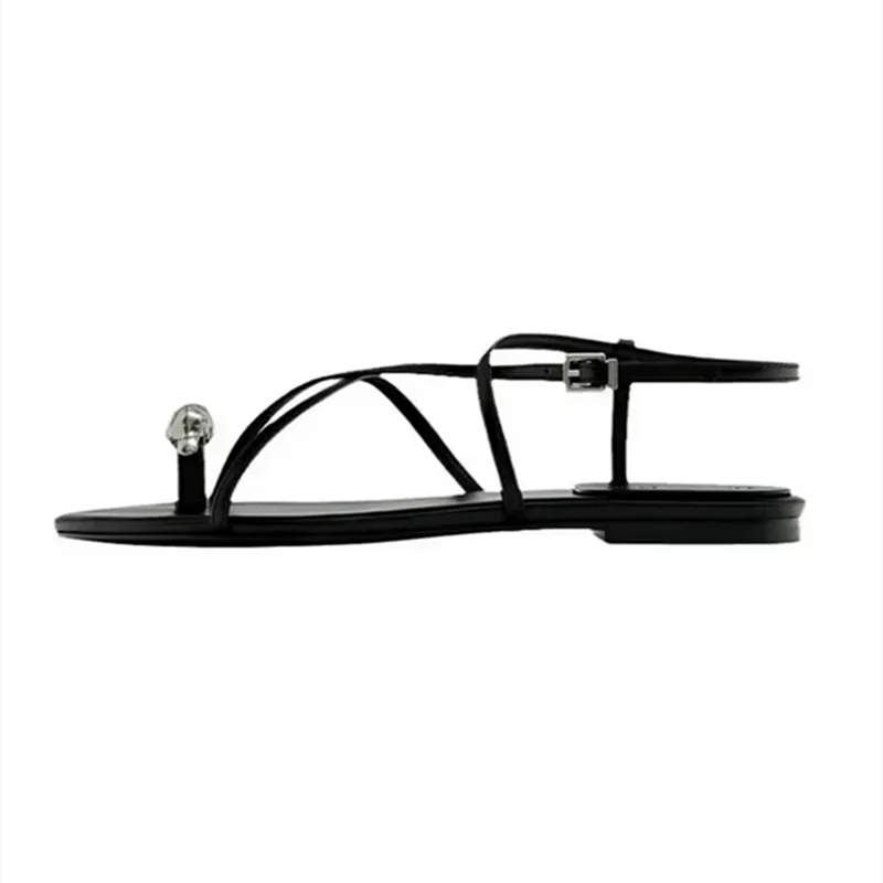 Luxury Cross Strap Design Flat Sandals Women Sexy Peep Toe Metal Decoration Beach Shoes Women's Sandals Summer 2026 Sandalias