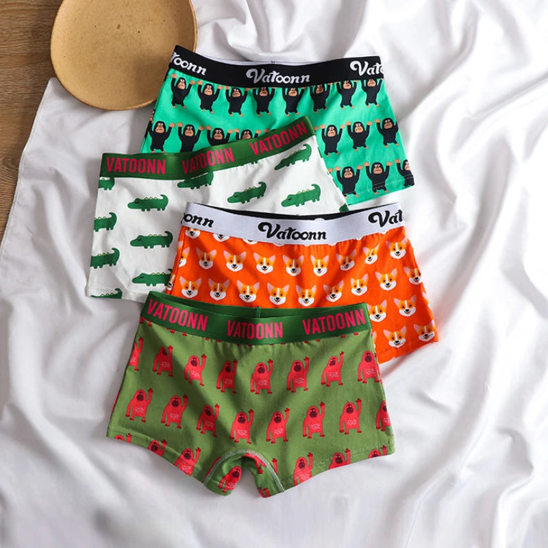 60S Cotton Women Panties Cartoon Print Shorts Sports Boxer Breathable Cozy Sexy Underwear Mid-Waist Boyshort Female Girls Pants