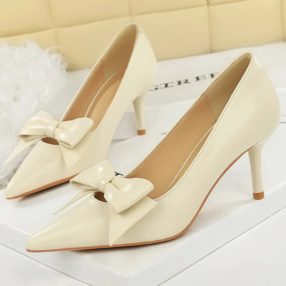 Large Size 43 Bowknot Women Pumps Pointed Tip Women Shoes Stiletto 6.5 cm Heels Sexy Party Shoes Lady Occupation OL Office Shoes