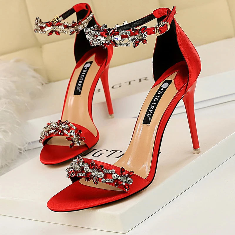 BIGTREE Shoes Open Toe Rhinestones Sandals Women 2026 New Designer Sexy High Heels Sandals Female Shoes Summer Heeled Sandals