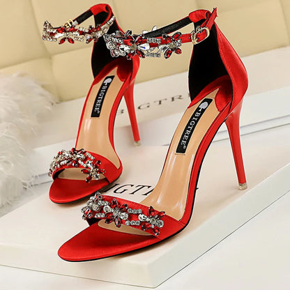BIGTREE Shoes Open Toe Rhinestones Sandals Women 2026 New Designer Sexy High Heels Sandals Female Shoes Summer Heeled Sandals