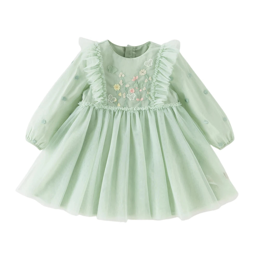 Dave Bella Baby Girl Dress Children Princess Dresses Spring Autumn Kids Clothes Green Charm Mesh Elegant Outdoor Party DB1260177