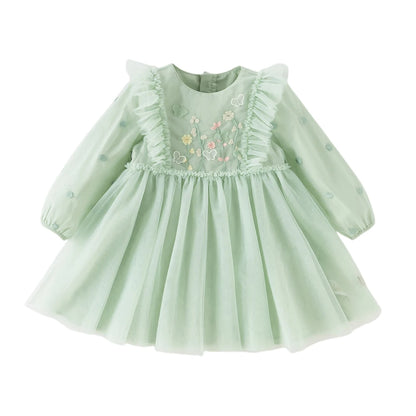 Dave Bella Baby Girl Dress Children Princess Dresses Spring Autumn Kids Clothes Green Charm Mesh Elegant Outdoor Party DB1260177