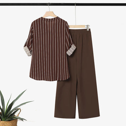 ZANZEA 2PCS Autumn Outfits Casual V Neck Long Sleeve Tops Pant Sets Women Striped OL Style Outfits Stylish 2 Pieces Sets Korean