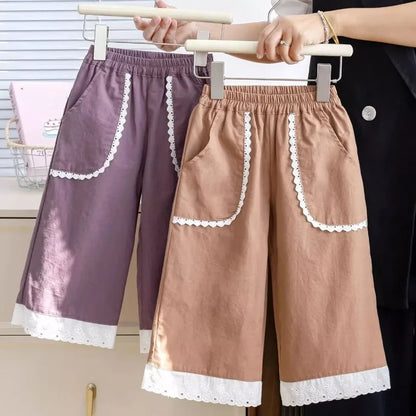 Girls' Casual Joggers 2026 Spring Summer Wide Leg Kids' Sport Pants Stylish Elastic Waist Toddler Clothing