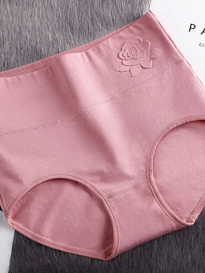 Cotton women's panties elastic soft  Embossed ROSE Ladies underwear Breathable sexy High waist briefs