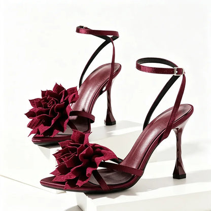 Cute Flower Detail Heeled Sandals Women Sexy Open Toe Ankle Strap Buckle High Heels for Ladies 2026 Summer Elegant Women Shoes