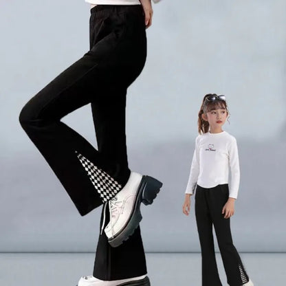 Girls' Micro Flare Pants 2026 Spring Autumn Outerwear for Ages 5-12 Stretchy Viral Fashion Trousers with Elastic Waist