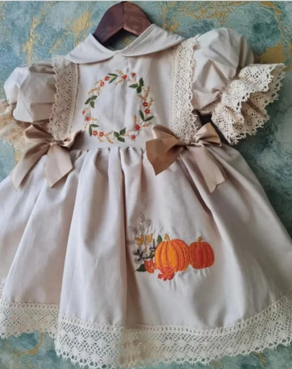 0-12Y Baby Girl Summer Pumpkin Embroidery Pink Dress for Birthday Photography Holiday Eid B417