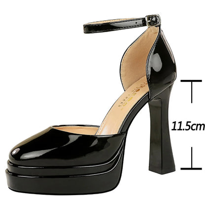 BIGTREE Shoes Platform High Heels 11.5 Cm Women Pumps Thick Heel Women Shoes Block Heels Patent Leather Heeled Sandals Summer