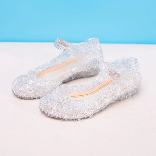 Girls Low Heel Princess Shoes Children New Summer Sandals Girls PVC Jelly Shoes Cinderella Crystal Shoes Kids Slope Heel Sandals