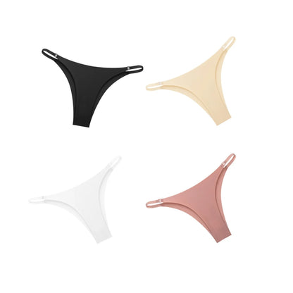 4Pcs/Set Women Ice Silk Low Rise Briefs with Decorative Side Buckle Sexy Brazilian Panties Seamless Underwear Lingerie S-XL
