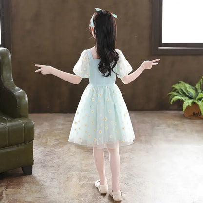 Tulle Skirt Girls Summer Dresses Kids Dress Luxury Cotton Linen Suit Girl From 8 12 Years Old Girl's Clothes Children's Elegant