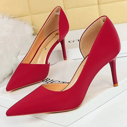 BIGTREE Shoes Women Pumps Satin Pointed High Heels Stilettos 7 Cm Sexy Party Shoes Fashion Ladies Shoes Woman Heels Plus Size 43