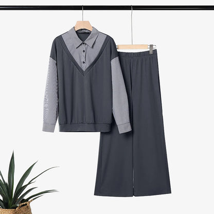 Autumn Outfits ZANZEA Women Casual Long Sleeve Stripe Patchwork Tops Shirt Elastic Waist Trousers Suit Muslim Matching Sets