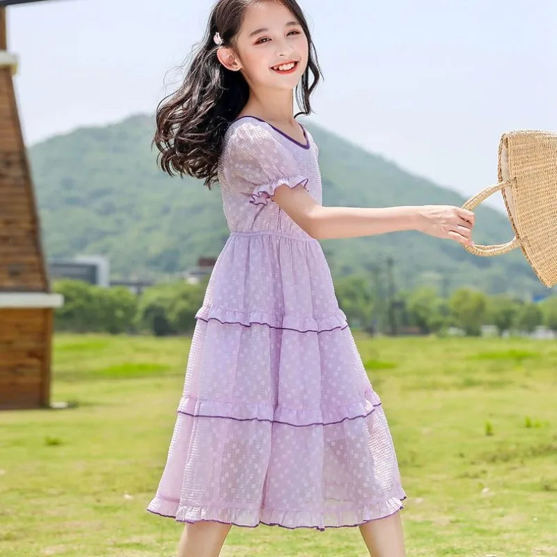 Chiffon Princess Dress Children's Elegant Girl Girls Fashion Clothes Little Girl's From 10 14 Years Old Summer Dresses 8 Child 7