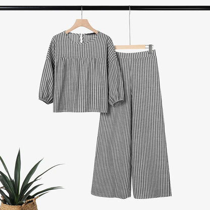 2026 ZANZEA Summer Pant Sets Women Striped Tracksuit 2 Piece Sets Short Sleeve Blouse Wide Leg Trousers Elegat OL Work Tracksuit