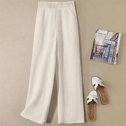 Linen Wide Leg Pants Women New Summer Thin Elastic High Waist Long Pants Autumn Casual Loose Cotton And Linen Straight Trousers