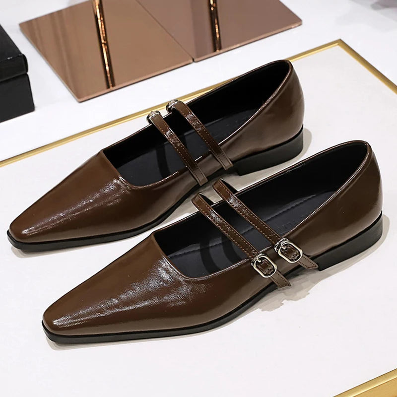 Retro Women's Low Heeled Shoes Pointed Tip Women Pumps Occupation Commuting Women's Shoes Buckle Comfort Low Heels Ladies Shoes