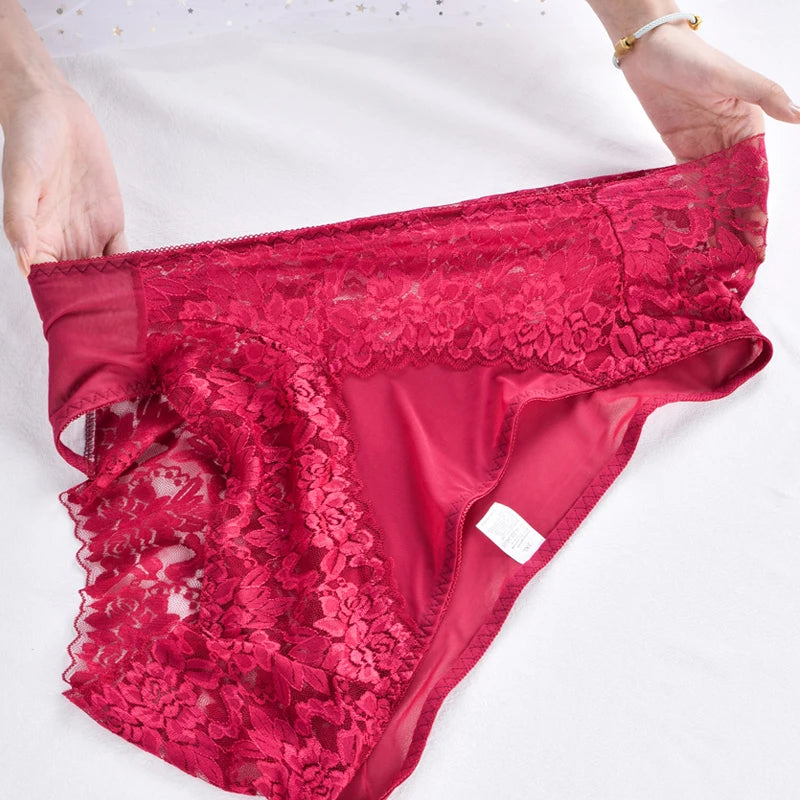 Women's High Waist Lace Shorts, Sexy Breathable Super Stretchy Underwear, Solid Color Fashion Women's Clothing, 3 Pieces