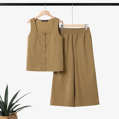 ZANZEA Women's Casual Pant Suits Wide Leg Cropped Pant & Sleeveless Tops 2 Pieces Sets SummerDaily Commute Solid Color Outfits