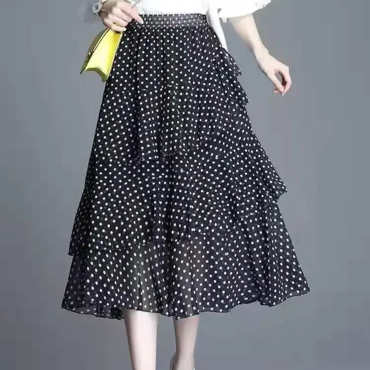 Hot Sale Floral Skirt Women New Summer 2025 Sweet Ruffled A-line Chiffon Long Skirt Woman Korean Clothing