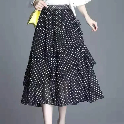 Hot Sale Floral Skirt Women New Summer 2025 Sweet Ruffled A-line Chiffon Long Skirt Woman Korean Clothing