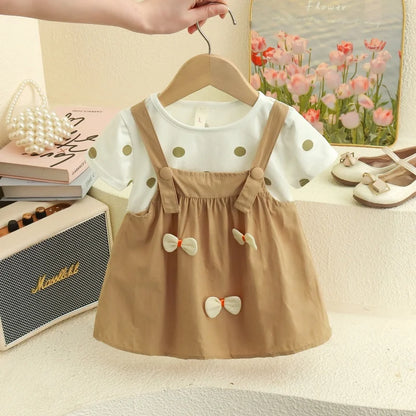 Baby Girl Clothes Summer Polka Dot Print Cute Three-Dimensional Bow Decoration Baby Dresses Sweet Birthday Party Baby Clothes