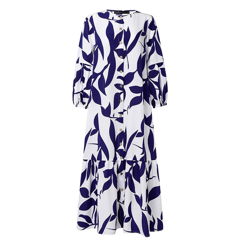 Bohemain Printed Maxi Dresses ZANZEA Fashion Women Long Lantern Sleeve Muslim Abaya Dress Hijab Robe Kaftan Buttons Up Vestidos