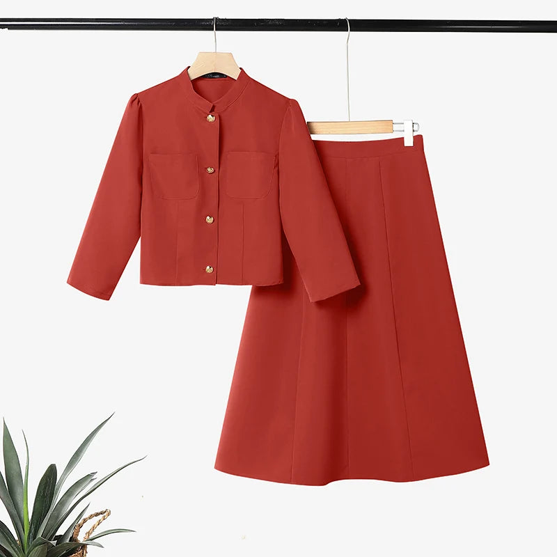 2026 ZANZEA Spring 2 Piece Sets Elegant Office Dress Sets Women Stylish Solid Work Outfit Stand Neck 3/4 Sleeve Shirt Skirt Suit