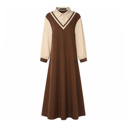 Ramadan Robe ZANZEA Polka Dots Printed Muslim Dress Abaya 2026 Women Casual Lapel Neck Long Sleeve Patchwork Baggy Maxi Sundress
