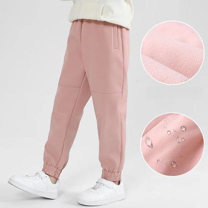 Children's Fleece Lined Soft Shell Pants Warm Autumn Winter Unisex Sports Trousers Outdoor Active Wear for Kids