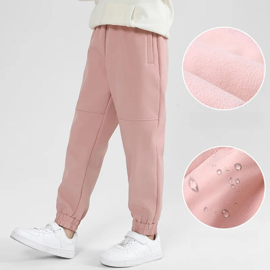 Children's Fleece Lined Soft Shell Pants Warm Autumn Winter Unisex Sports Trousers Outdoor Active Wear for Kids