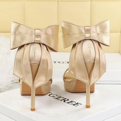BIGTREE Shoes Ultra High Heels Women Sandals Summer Shoes Stiletto Heels 11.5 cm Big Bow Design Women Shoes Open-toe Lady Pumps