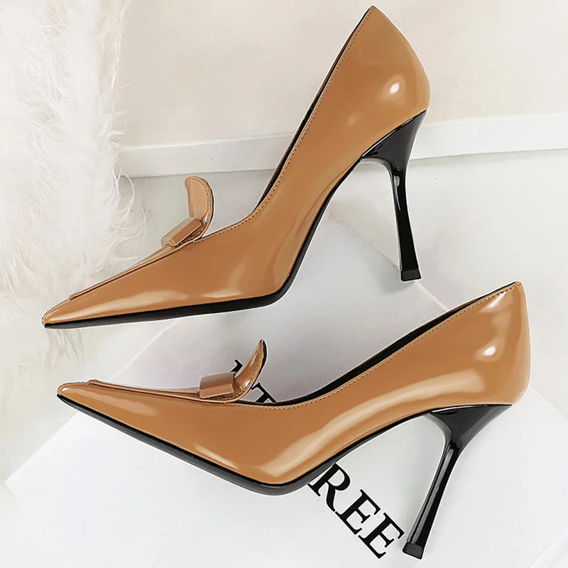 BIGTREE Shoes Patent Leather Women Pumps Sexy High Heels Occupation OL Office Shoes Stiletto 9.5 CM Heels Female Party Shoes