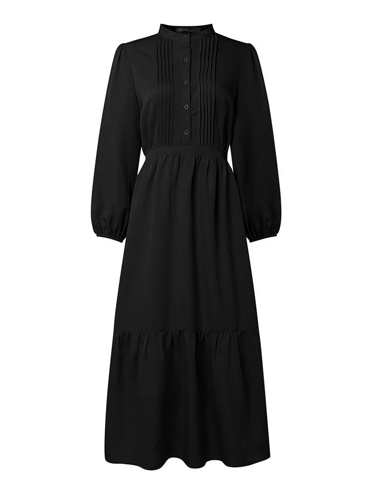 2026 Fashion Muslim Abaya ZANZEA Spring Maxi Long Dress Women Elegant Long Sleeve Pleated Sundress IsIamic Robe Ramadan Kaftan