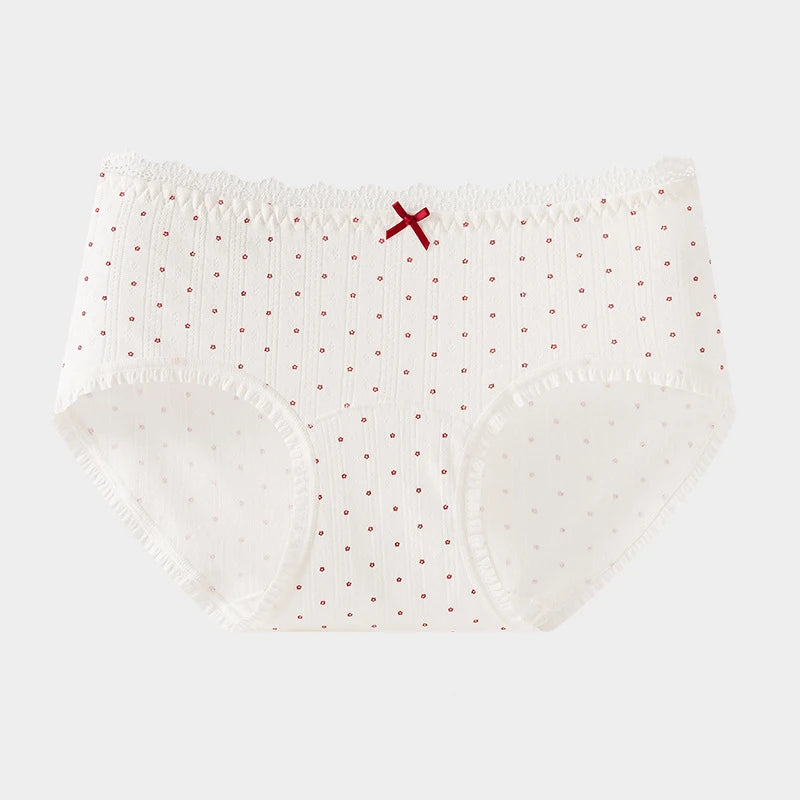 1pcs Cotton Panties Girl Lace Underwear Teenager Cute Bow Briefs Students Intimates Dot Print Underpant Female Comfort Lingeries