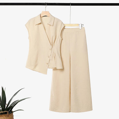 ZANZEA Summer Outfits Sleeveless V-Neck Tanks With Wide Leg Pants Elegant Women 2 Pieces Sets Casual Solid Color Work Wear Suit