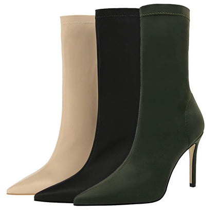 BIGTREE Shoes 2026 Autumn Women Shoes Pointed High-heeled Boots Women Elastic Short Boots Stiletto Heels 10 cm Sexy Ankle Boots