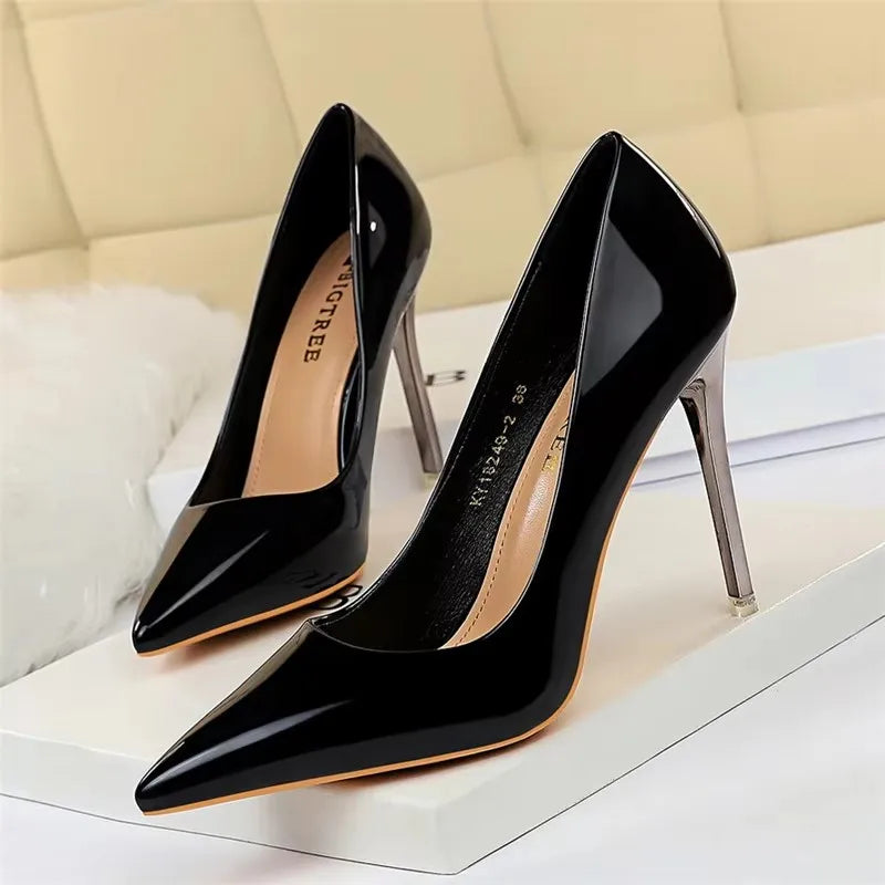 2026 Women 10.5cm High Heels Blue Green Valentine Pumps Luxury Glossy Stripper Stiletto Wedding Bridal Fetish Shoes Plus Size 43