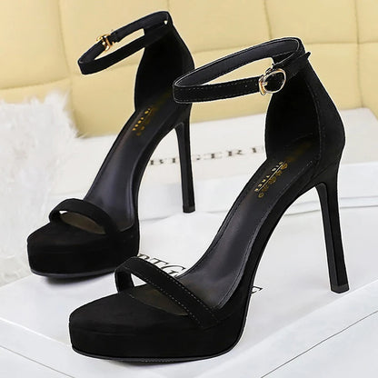 BIGTREE Shoes Leopard Suede Heeled Sandals Women Shoes Sexy Party Shoes Peep Toe High Heels Stiletto 11 cm Buckle Ladies Shoes