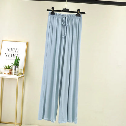 Summer Women's Modal Trousers Causal Loose straight long pants High waist Thin soft elastic Homewear pants full length Slacks