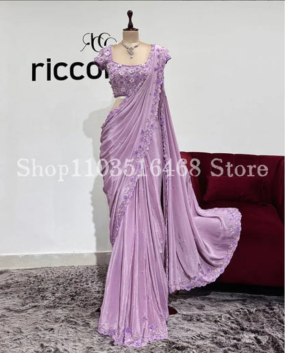 Luxury Middle Eastern Evening Dresses Purple Indian Saree 3D Flower Embroidery Exquisite Bridal Customised Vestido de festas